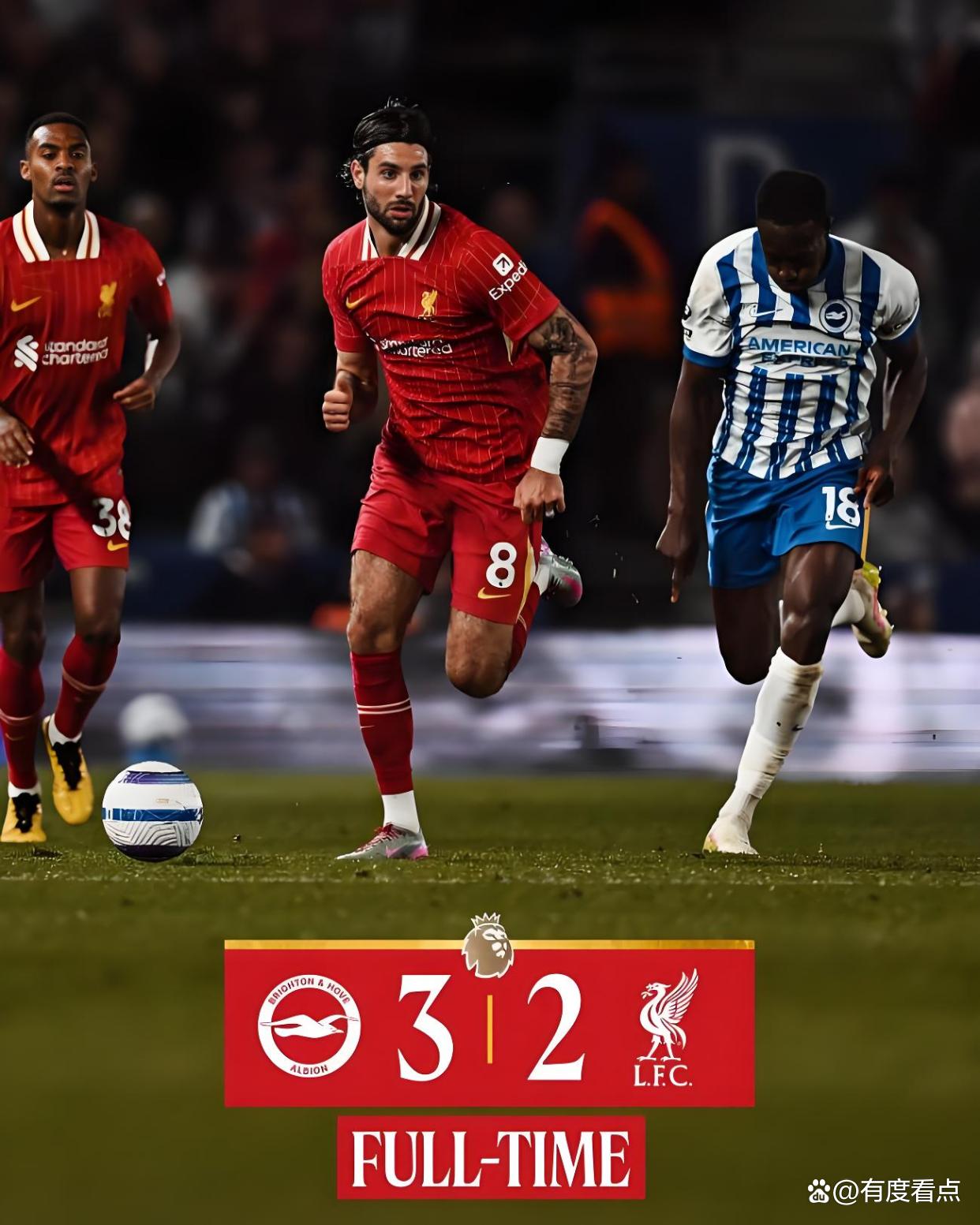 -利物浦主场战平布莱顿，积分榜略显不足